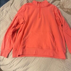 Amazon Essentials Women's Pink Coral 1/4 Zip Sweatshirt with Pocket